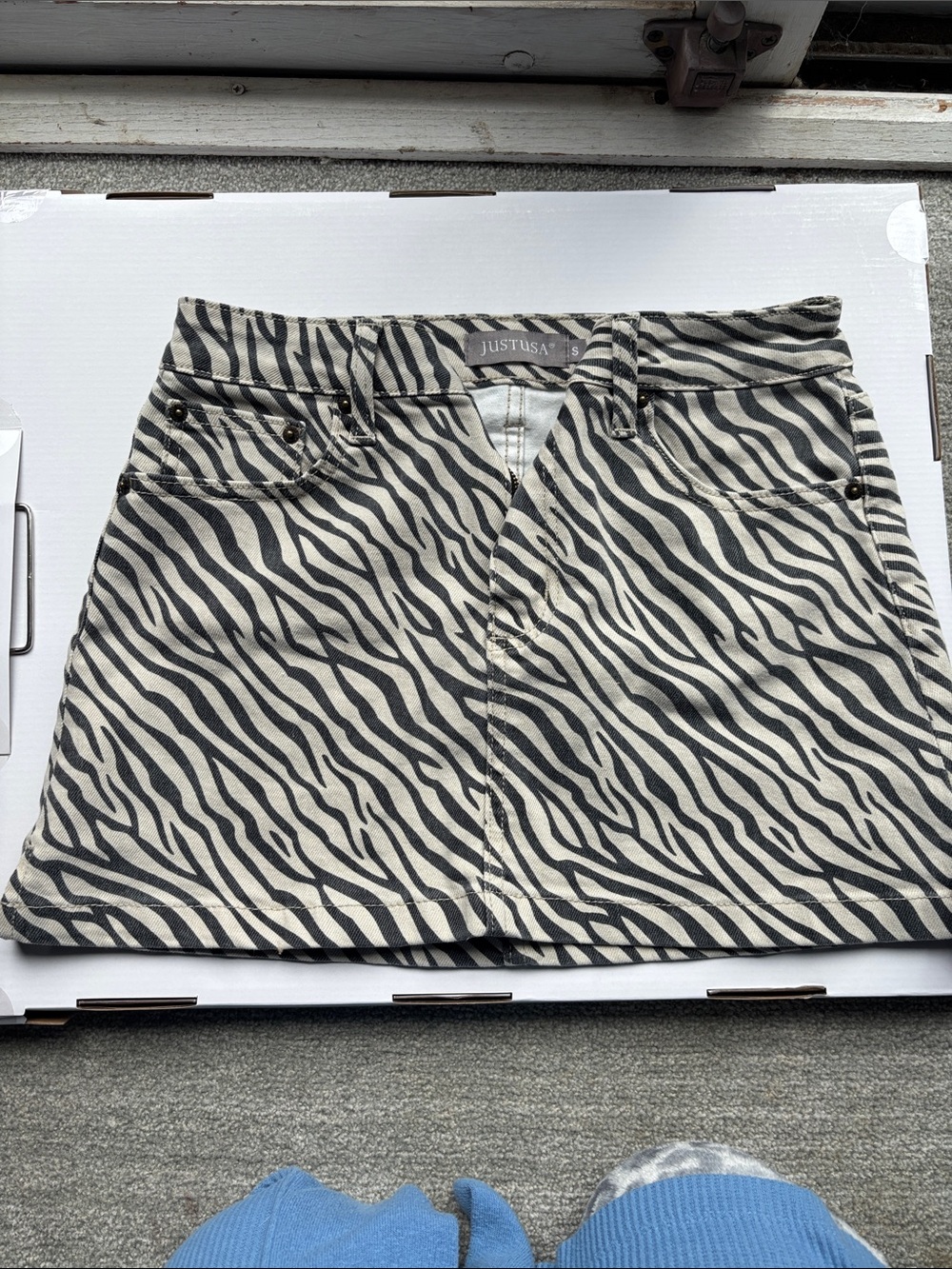 Just USA Black and White Zebra A-Line Mini Skirt
